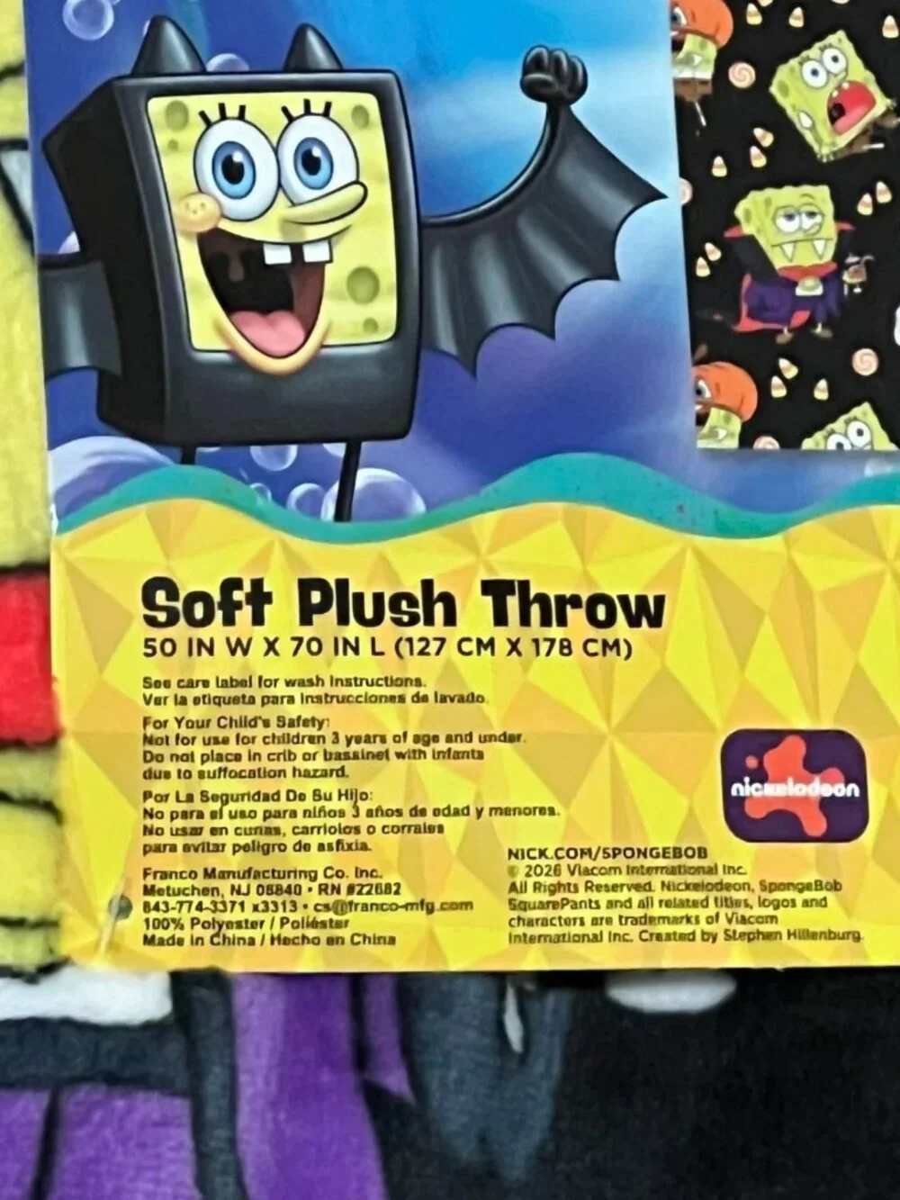 Nickelodeon SPONGEBOB SQUAREPANTS HALLOWEEN Throw Blanket 50x70 Black Mummy 2026